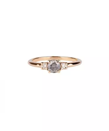 Gold ring with diamonds and Salt & Pepper diamond - 1