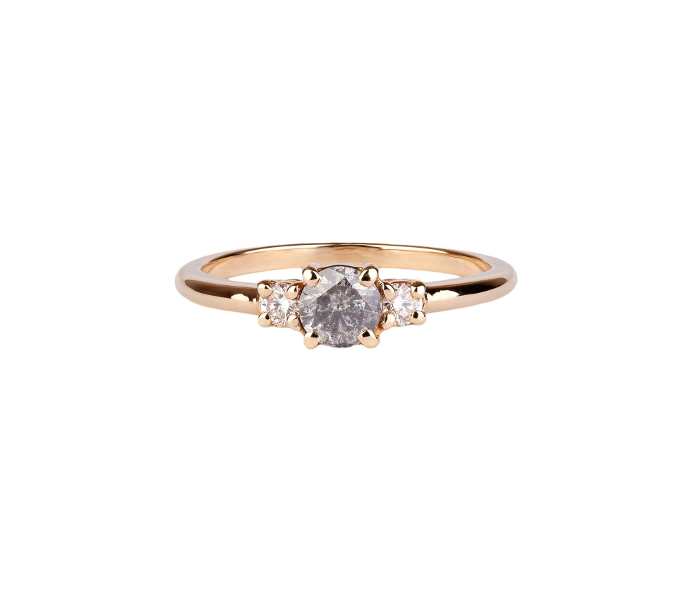 Gold ring with diamonds and Salt & Pepper diamond - 1