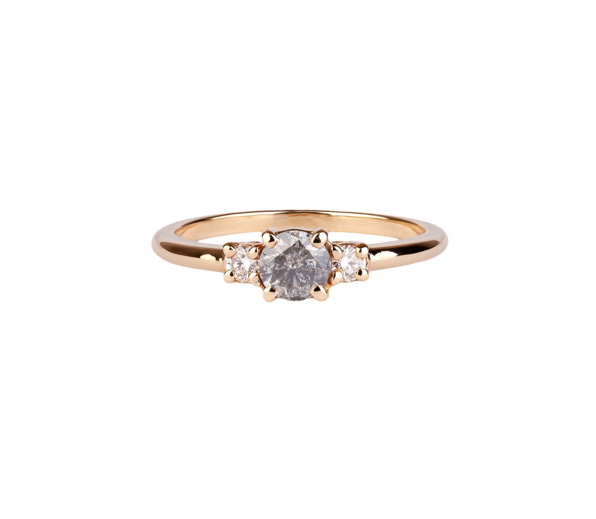 Gold ring with diamonds and Salt & Pepper diamond - 1