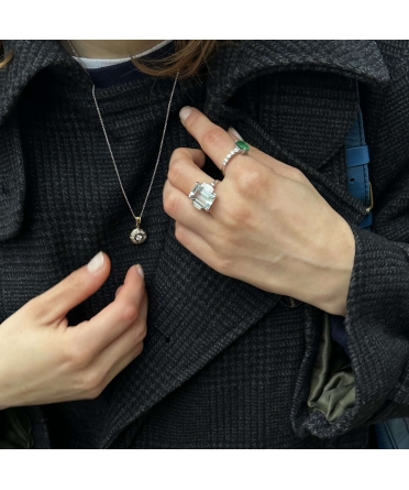 Gold ring with aquamarine and diamonds - 8