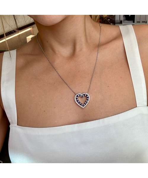 Gold Damiani heart necklace with sapphires and diamonds - 2