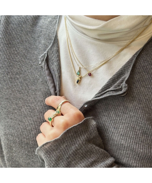 Gold necklace with diamonds and emerald - 2