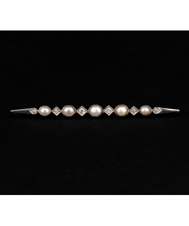 14K Gold, Pearl and Diamond Brooch, 40s-50s - 1