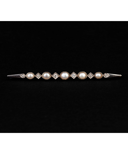 14K Gold, Pearl and Diamond Brooch, 40s-50s - 1