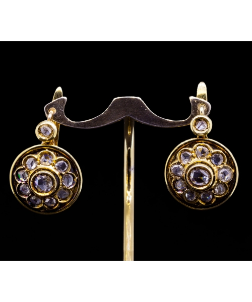 18K Gold, 1,07 ctw Rose-Cut Diamond 'Daisy' Earrings, 19th/20th century - 1