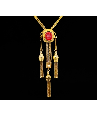 12K Gold, Intaglio Carnelian Necklace, Vintage - 1