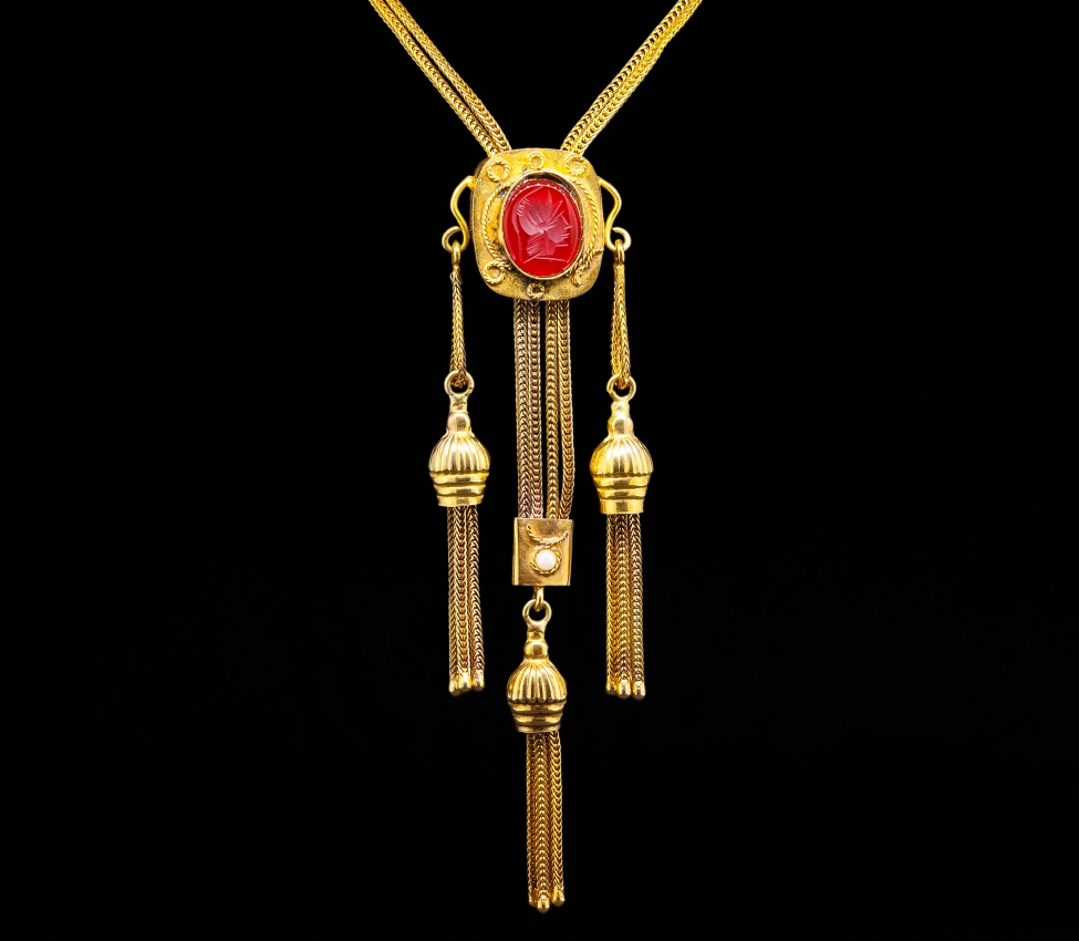 12K Gold, Intaglio Carnelian Necklace, Vintage - 1