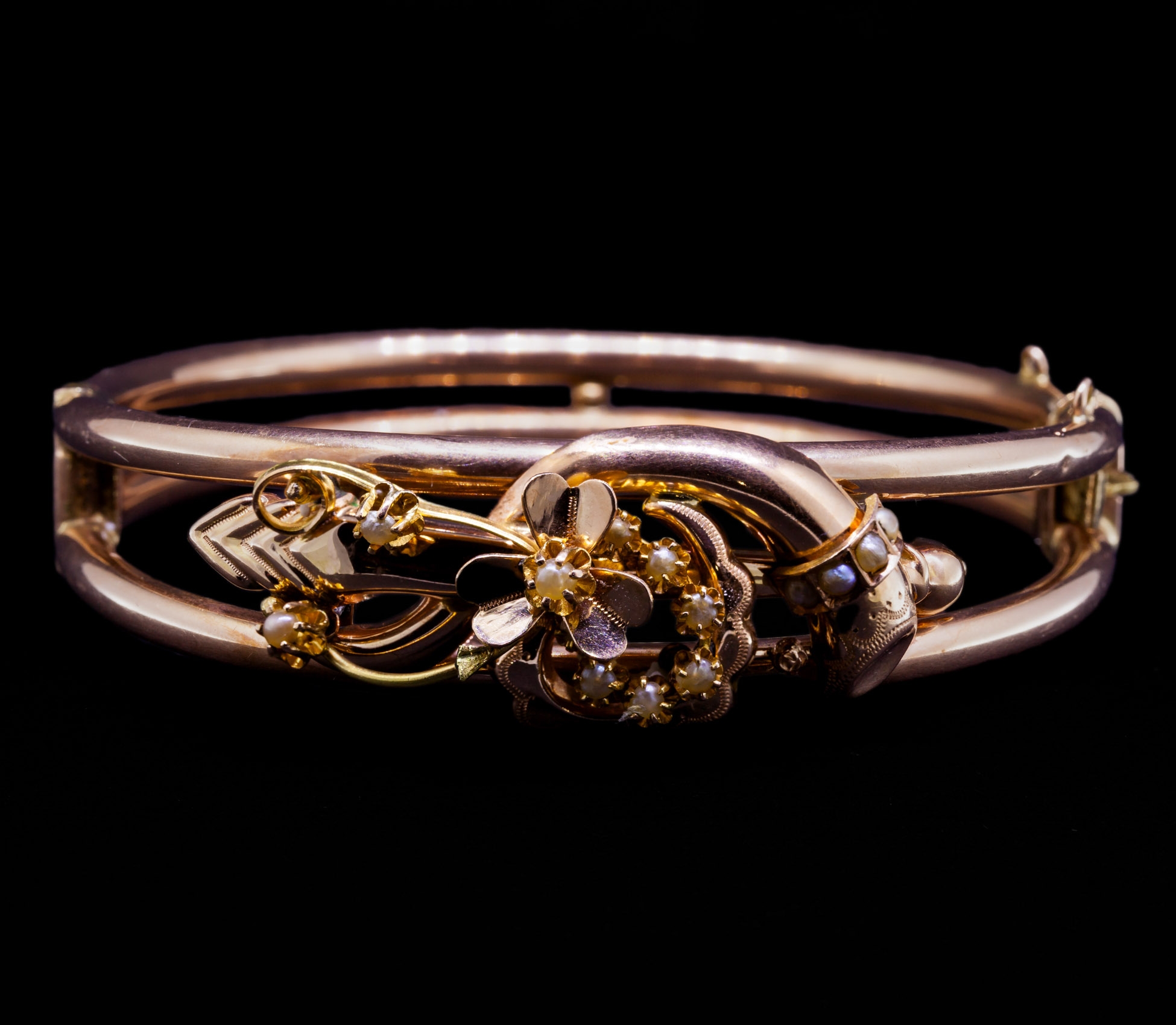 14K Gold, Pearl Bracelet, Handwork, Biedermeier, XIX century - 1 14K Gold, Pearl Bracelet, Handwork, Biedermeier, XIX century - 1