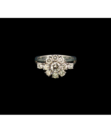 18K Gold, Floral 1ctw Diamond Ring, Vintage - 1