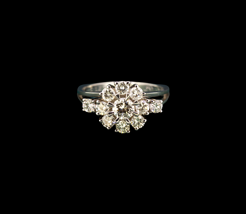 18K Gold, Floral 1ctw Diamond Ring, Vintage - 1