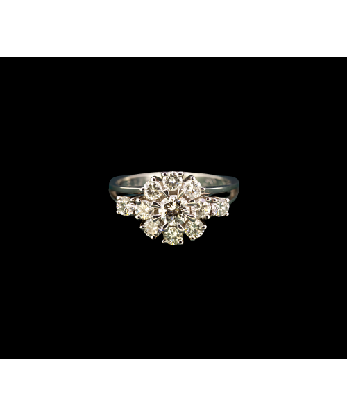 18K Gold, Floral 1ctw Diamond Ring, Vintage - 1