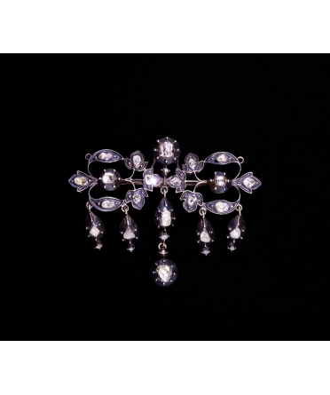 15K Gold, Silver, 1.35 ctw Rose-Cut Diamond Brooch, 19th Century - 1