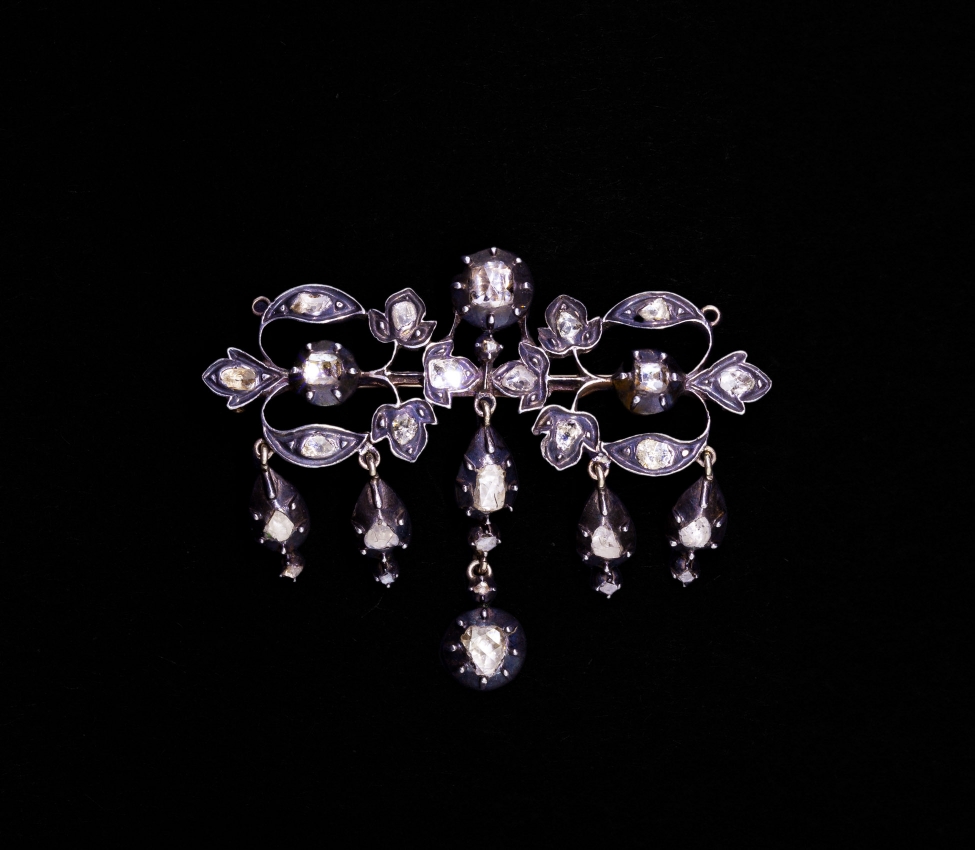 15K Gold, Silver, 1.35 ctw Rose-Cut Diamond Brooch, 19th Century - 1