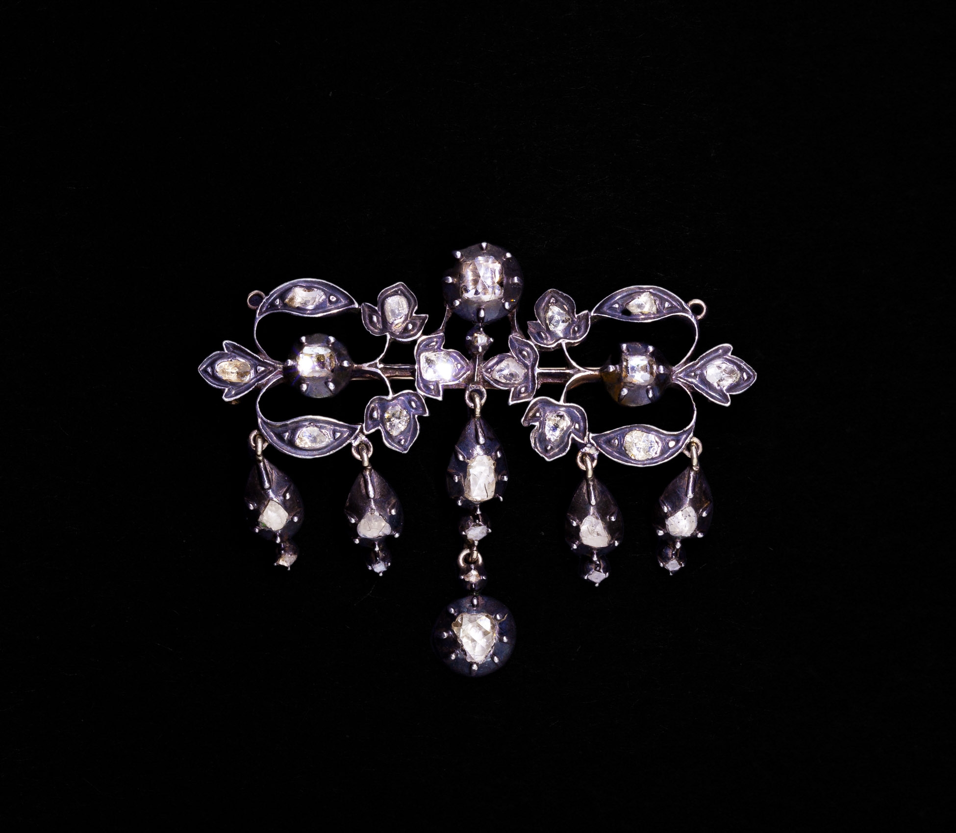 15K Gold, Silver, 1.35 ctw Rose-Cut Diamond Brooch, 19th Century - 1 15K Gold, Silver, 1.35 ctw Rose-Cut Diamond Brooch, 19th Century - 1
