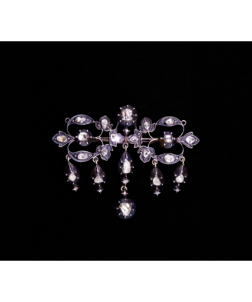 15K Gold, Silver, 1.35 ctw Rose-Cut Diamond Brooch, 19th Century - 1