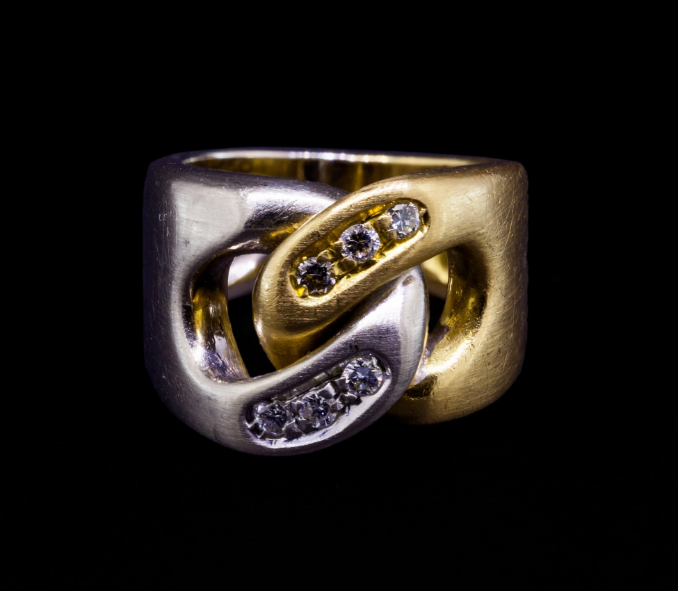 18K Gold, Vintage Diamond Ring, Alessandria, Italy, 1980s - 1