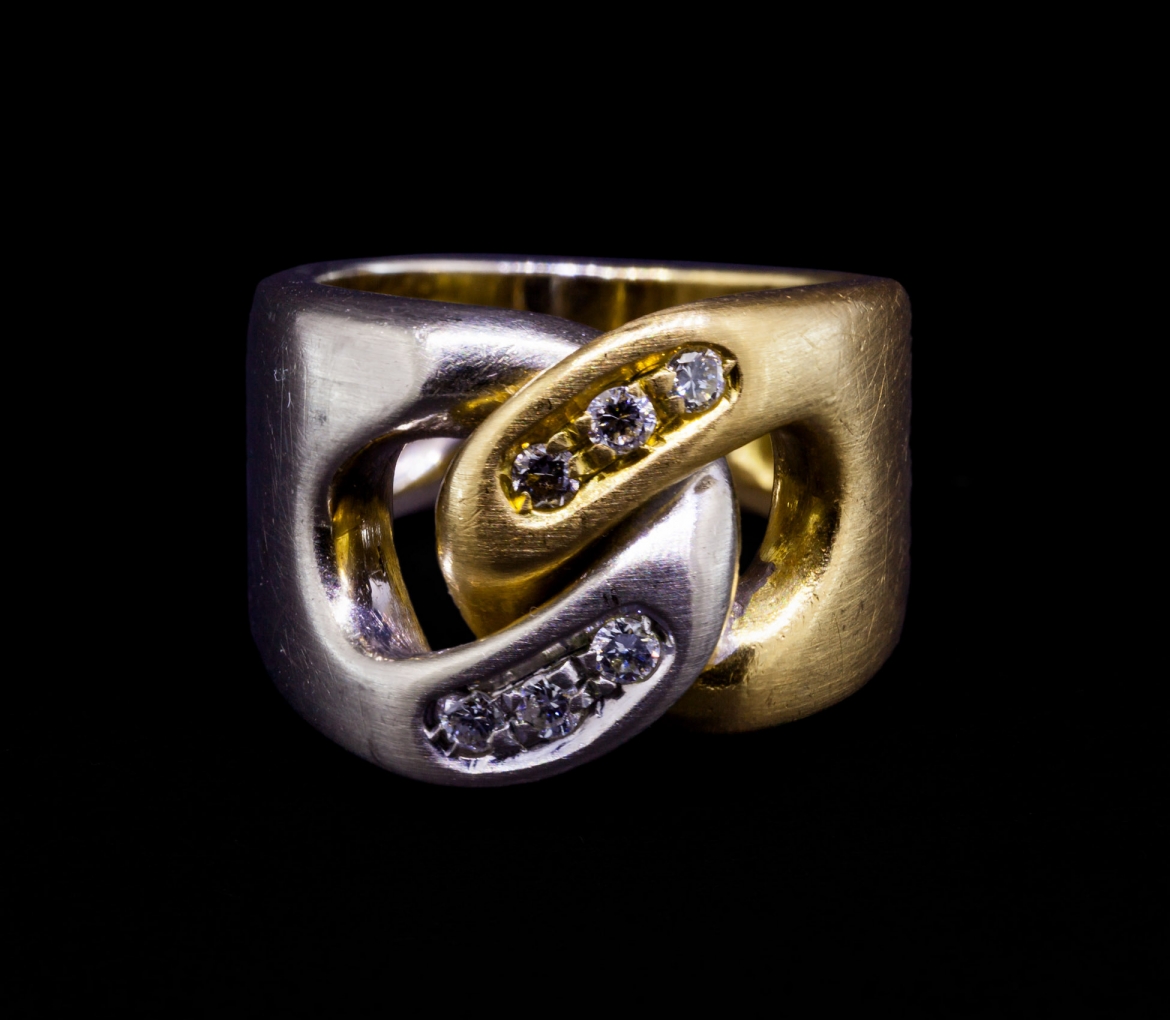 18K Gold, Vintage Diamond Ring, Alessandria, Italy, 1980s - 1