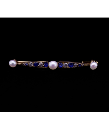 14K Gold, Diamond, Pearl and Sapphire Brooch, Vienna, Austria-Hungary, early 20th century - 1