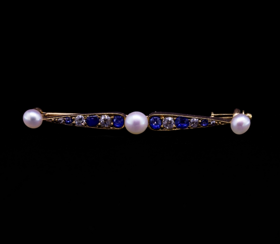 14K Gold, Diamond, Pearl and Sapphire Brooch, Vienna, Austria-Hungary, early 20th century - 1