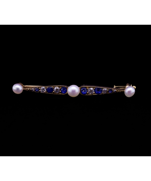 14K Gold, Diamond, Pearl and Sapphire Brooch, Vienna, Austria-Hungary, early 20th century - 1