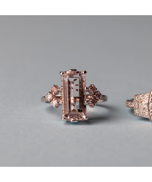 14K White Gold Ring with Quartz and Pink Diamonds - 2
