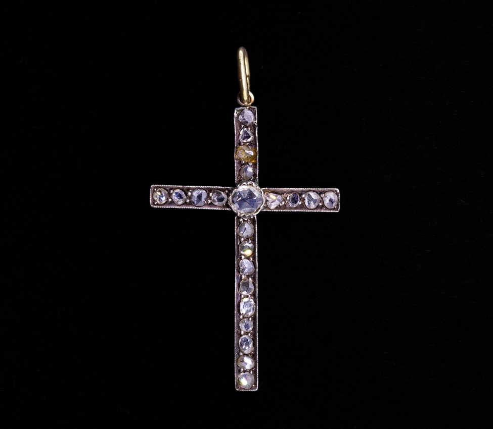 Zawieszka krzyżyk z rozetami diamentowymi, XIX/XX w., Złoto 585, Srebro - 1