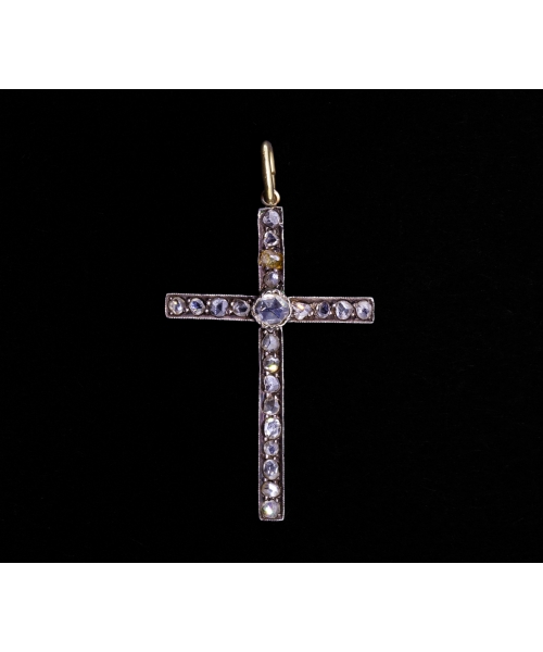 Zawieszka krzyżyk z rozetami diamentowymi, XIX/XX w., Złoto 585, Srebro - 1