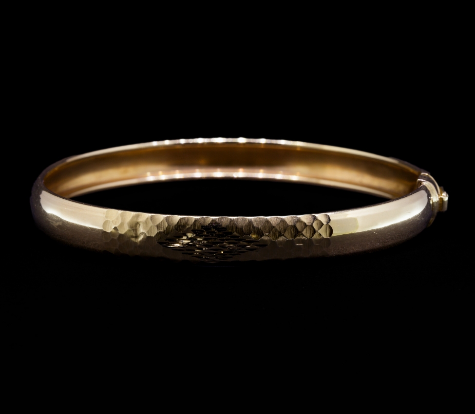 14K Gold Hammered Bracelet, Hungary - 1