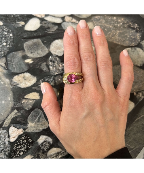 18K Gold, Tourmaline and Diamond Ring, Vintage - 4