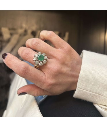 14K Gold, 2 ctw Diamond and Emerald Ring, Vintage - 2