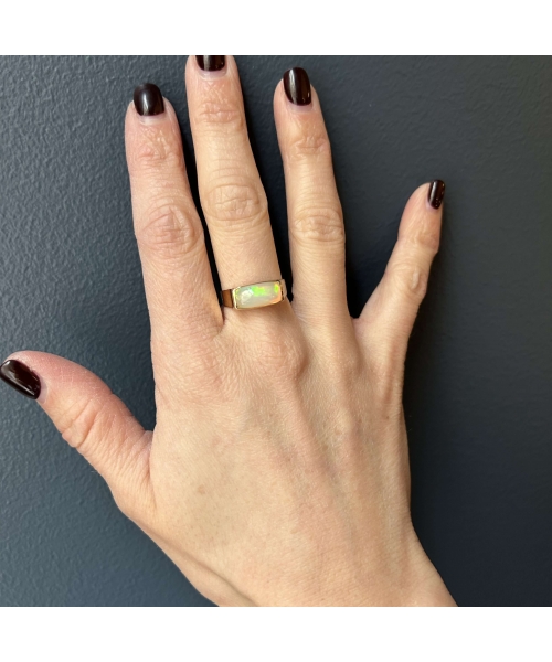 14K Gold Signet Ring with Ethiopian Opal - 2