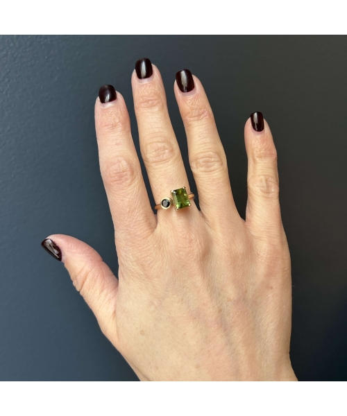 14K Gold Ring with Tourmaline and Sapphire Syncret Universe - 5