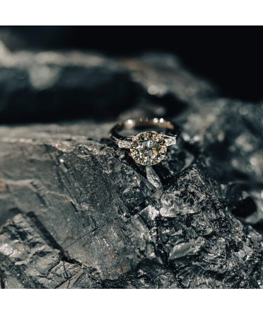 Pierścionek z brylantem 3,53 ct, Złoto 585, Platyna - 8