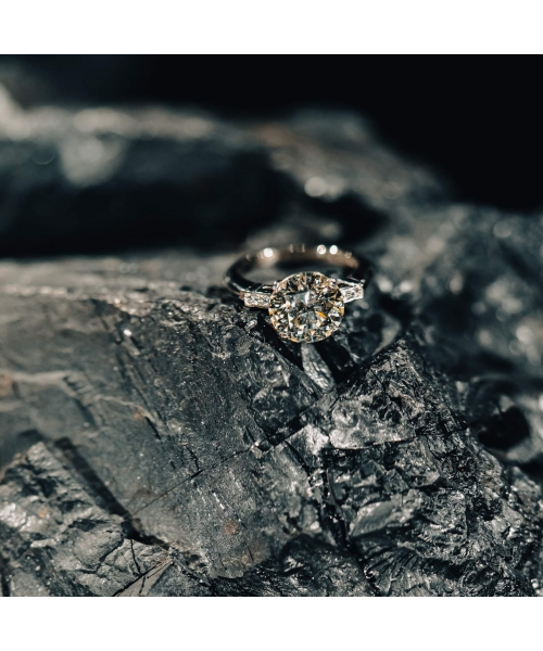 Pierścionek z brylantem 3,53 ct, Złoto 585, Platyna - 8
