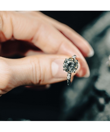 Pierścionek z brylantem 3,53 ct, Złoto 585, Platyna - 6