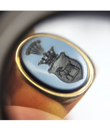 14K Gold, Heraldic Signet Ring with Bicolour Onyx, Prague 1872–1922 - 3