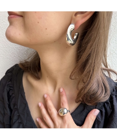 Irregularly Shaped Hoop Earrings, Sterling Silver - 3