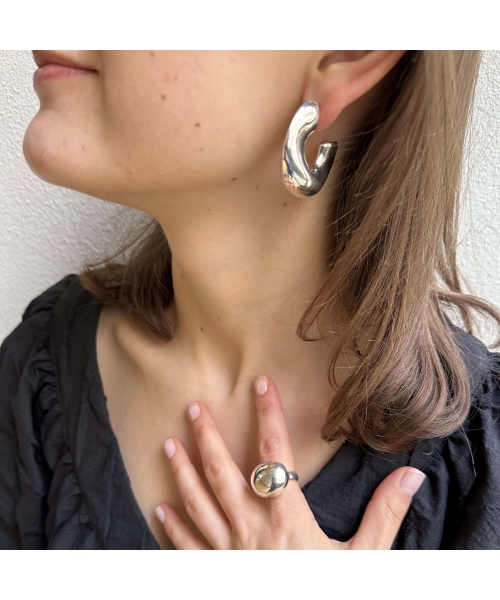 Irregularly Shaped Hoop Earrings, Sterling Silver - 3