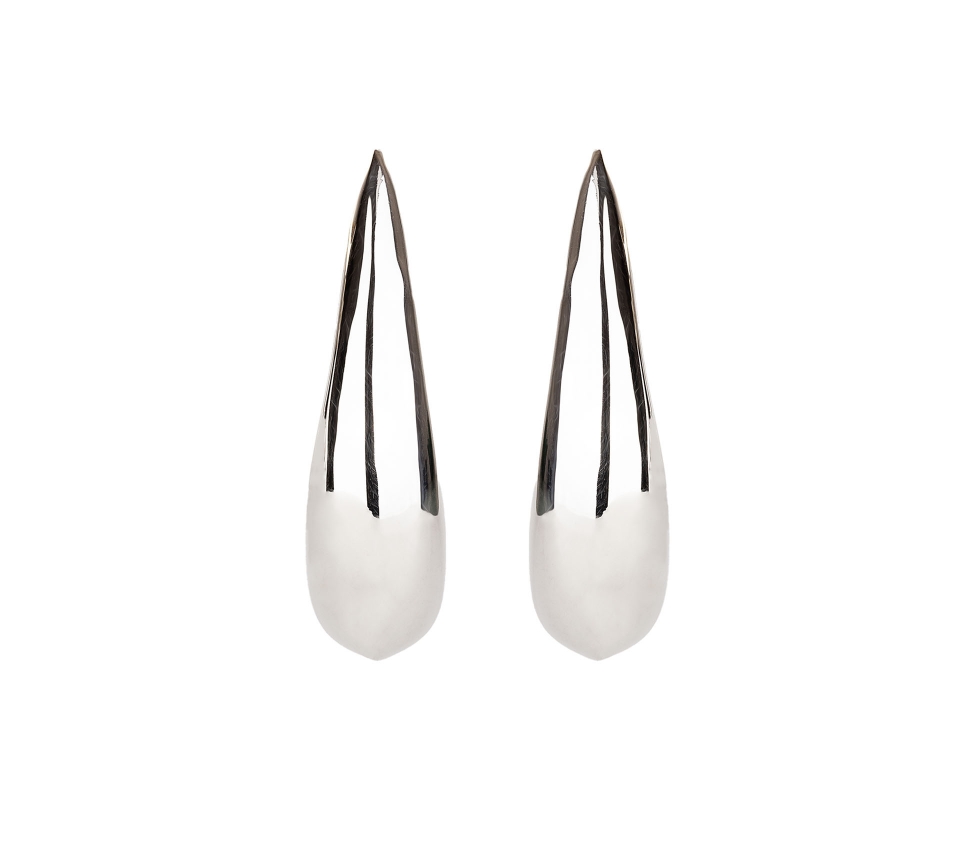 Irregularly Shaped Oval Earrings, Sterling Silver - 1