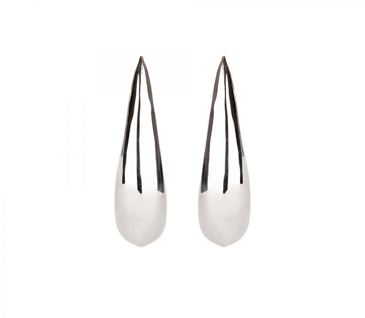 Irregularly Shaped Oval Earrings, Sterling Silver - 1