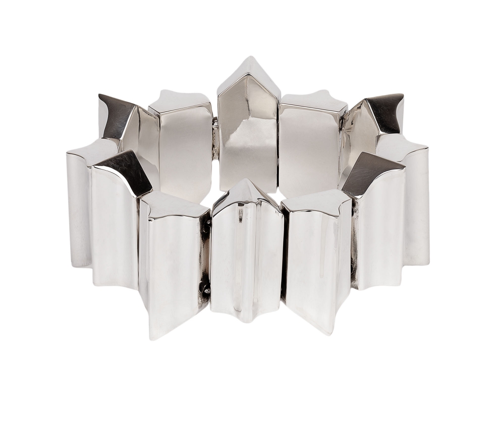 Sterling Silver, Wide Geometric Bracelet - 1
