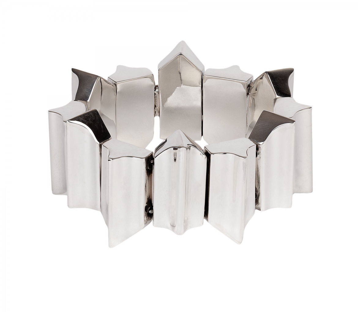 Sterling Silver, Wide Geometric Bracelet - 1
