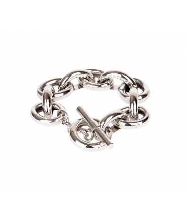 Sterling Silver Bracelet with Wide Links and Toggle Clasp - 1