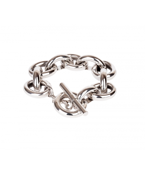 Sterling Silver Bracelet with Wide Links and Toggle Clasp - 1