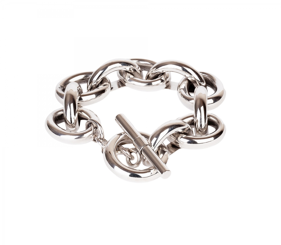 Sterling Silver Bracelet with Wide Links and Toggle Clasp - 1