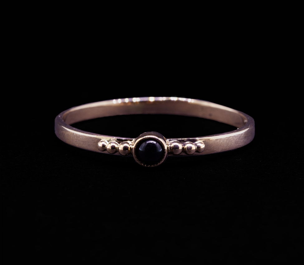 14K Rose Gold, Black Stone Vintage Ring - 1