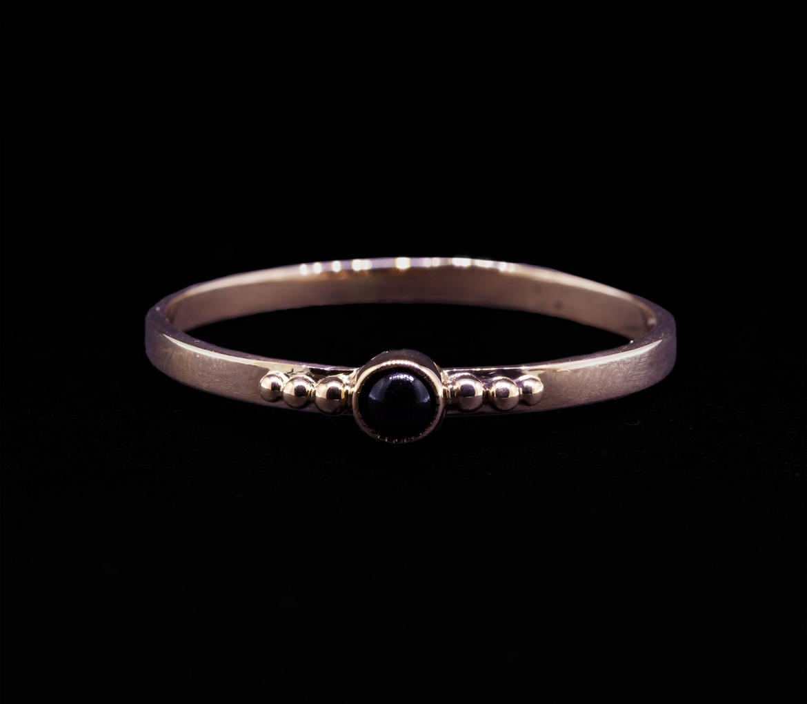 14K Rose Gold, Black Stone Vintage Ring - 1