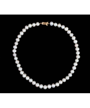 14K Gold, Freshwater White Pearl Necklace, Vintage - 1