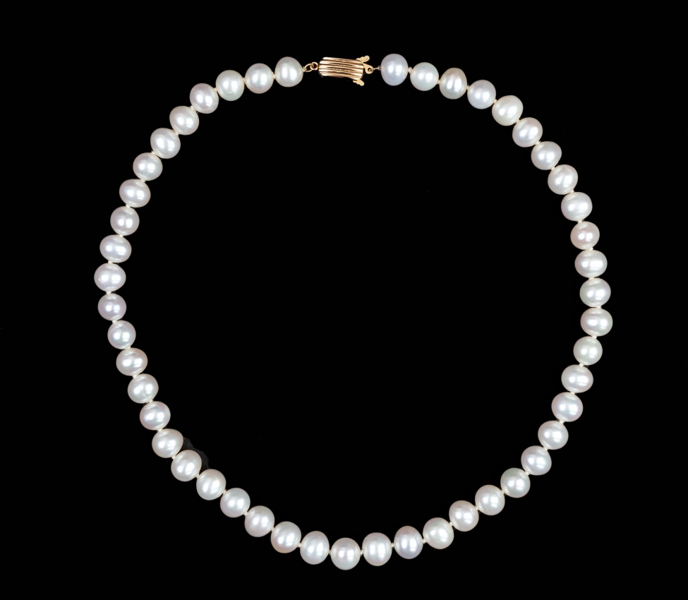 14K Gold, Freshwater White Pearl Necklace, Vintage - 1