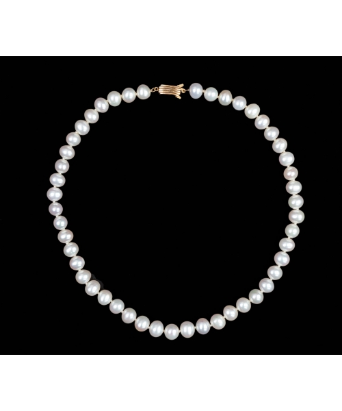 14K Gold, Freshwater White Pearl Necklace, Vintage - 1